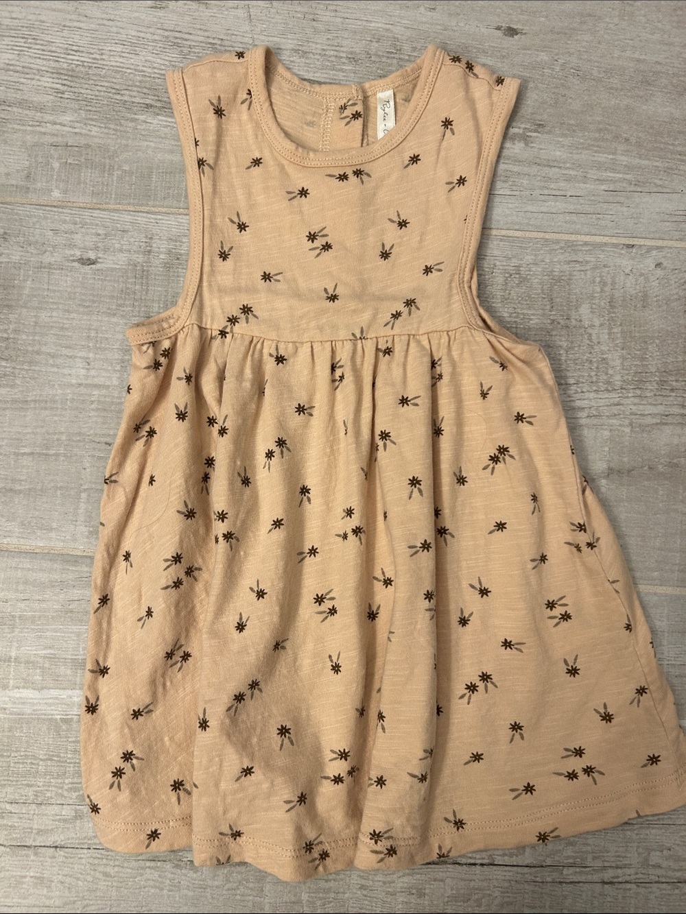 Rylee + Cru Tan Sleeveless Dress with Black Floral Print